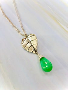 Green Apple Chrysoprase necklace handmade leaf fine silver necklace