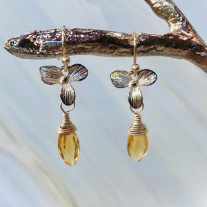Citrine Orchid earrings handmade sterling silver Citrine earrings
