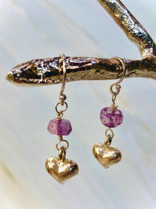 Purple moonstone earrings handmade sterling silver heart earrings