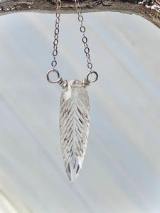 Elegant Silver Marquis Quartz Feather necklace