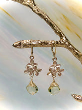 Load image into Gallery viewer, Green amethyst earrings handmade sterling silver flower earrings