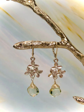 Green amethyst earrings handmade sterling silver flower earrings
