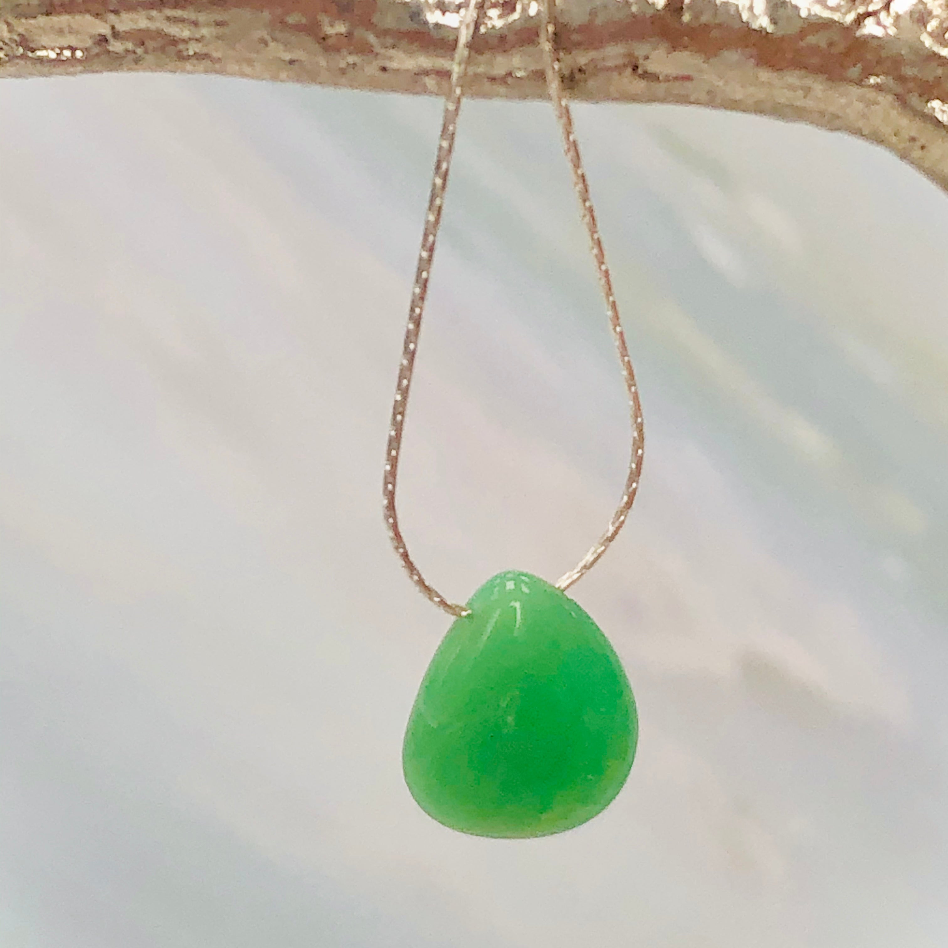 Briolette Solitaire Chrysoprase Necklace, sterling silver handmade necklace