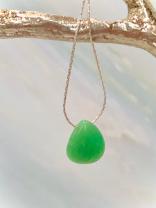 Briolette Solitaire Chrysoprase Necklace, sterling silver handmade necklace