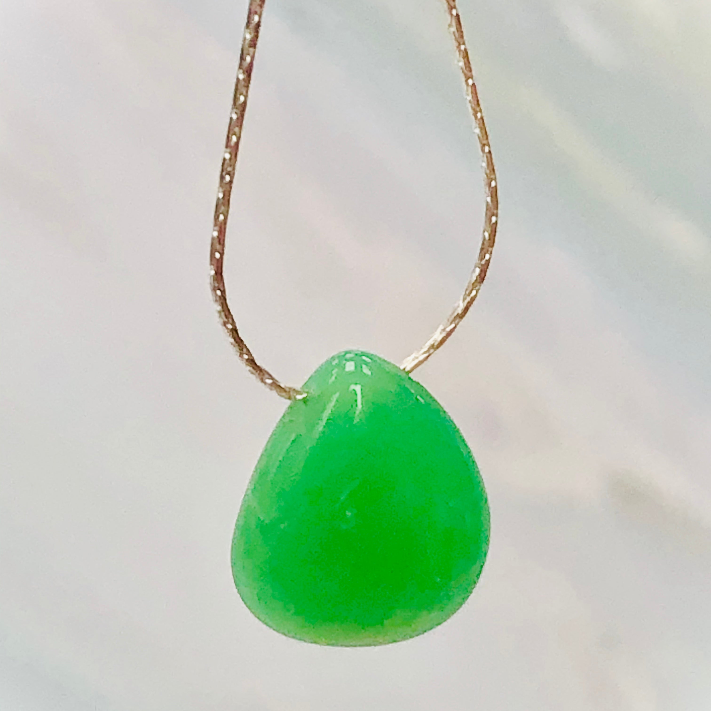 Briolette Solitaire Chrysoprase Necklace, sterling silver handmade necklace