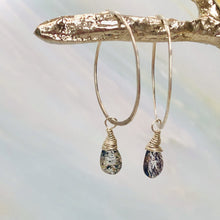 Load image into Gallery viewer, Moss Amethyst earrings hand hammered sterling silver hoop earrings