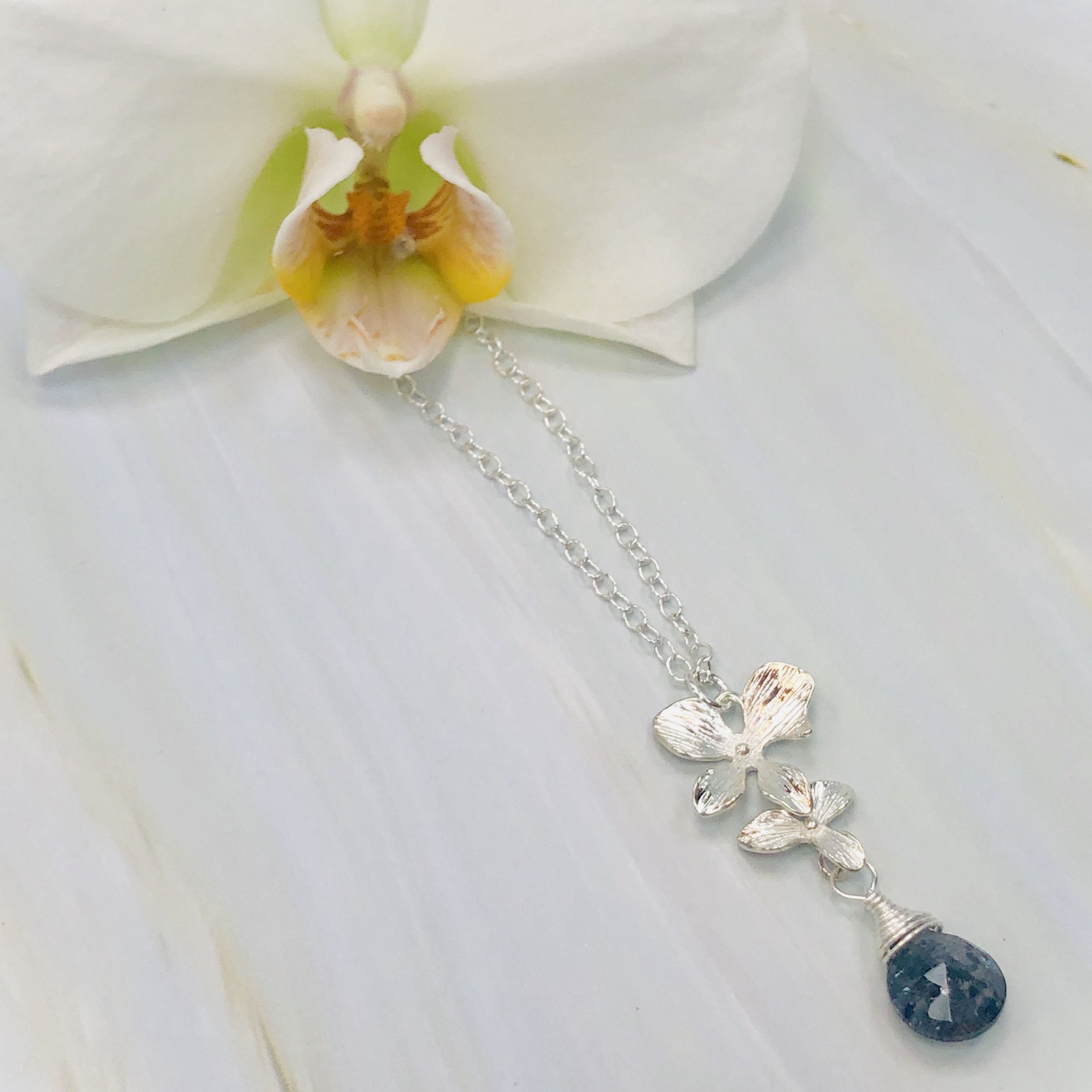 Silver Moss Amethyst Orchid necklace