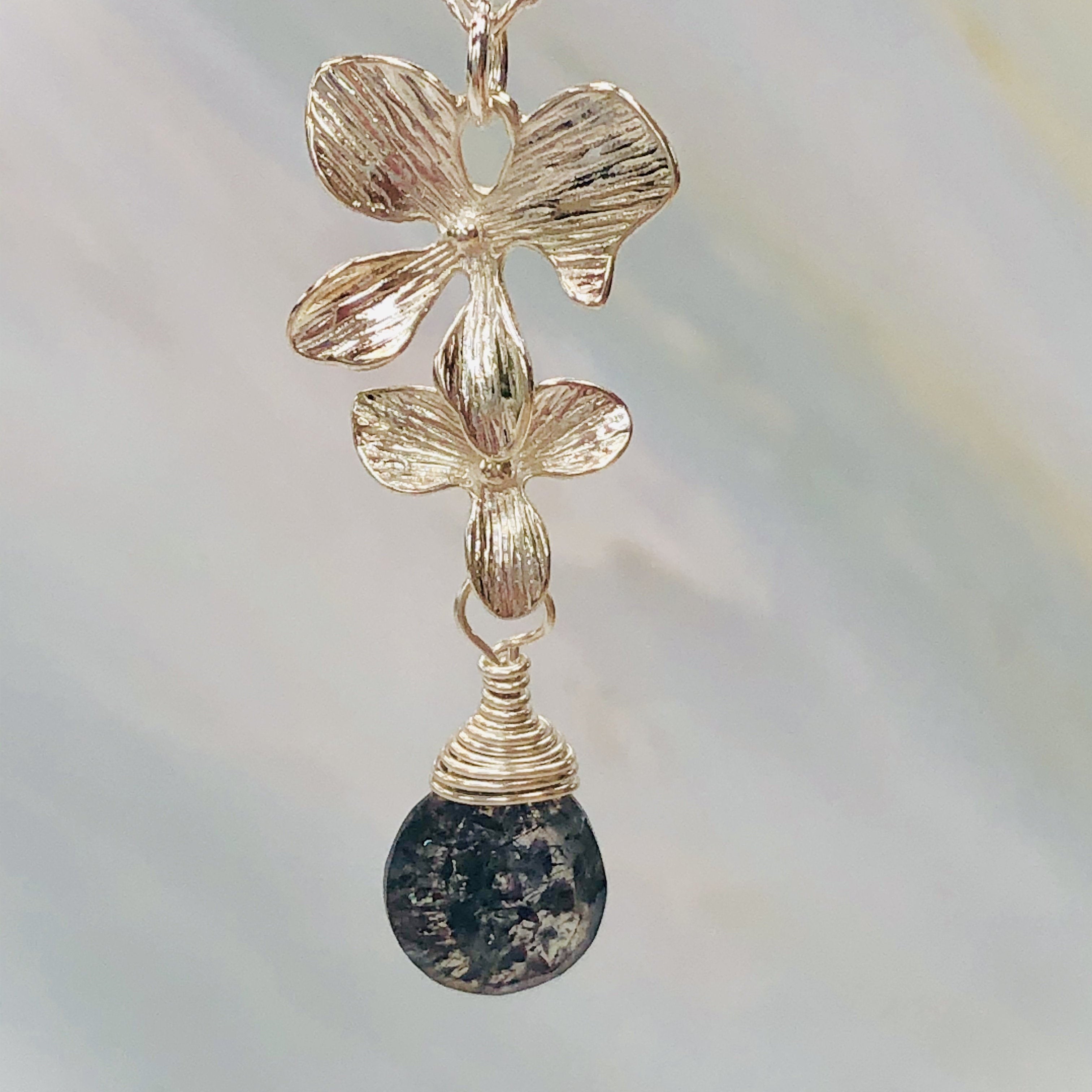 Silver Moss Amethyst Orchid necklace