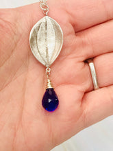 Load image into Gallery viewer, Inky blue quartz necklace leaf sterling silver necklace
