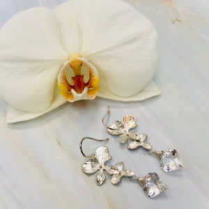 Sparkling crystal quartz orchid earrings handmade sterling silver orchid earrings