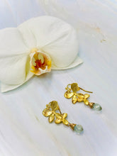 Load image into Gallery viewer, 14k gold Green Amethyst earrings gold orchid earrings