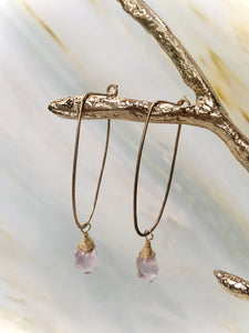 Spiral step cut Pink Amethyst earrings, artisan hand made hammered silver hoop earrings