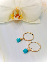 Load image into Gallery viewer, 14k Earrings Turquoise Earrings, handmade gold hoop earrings