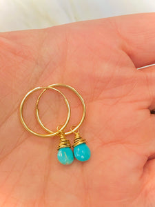 14k Earrings Turquoise Earrings, handmade gold hoop earrings
