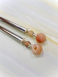 Peach Druzy Gemstone Hair Sticks, gold Hair Pins, shawl pin, sweater pin,