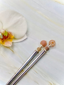 Peach Druzy Gemstone Hair Sticks, gold Hair Pins, shawl pin, sweater pin,
