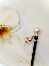 Load image into Gallery viewer, Amethyst Garnet Pearl Hair Stick, wedding hair stick silver Hair Pin, shawl pin, sweater pin