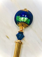 Load image into Gallery viewer, Cobalt Venetian 24k gold Art glass hair stick, gold hair pin, shawl pin, sweater pin