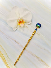 Load image into Gallery viewer, Cobalt Venetian 24k gold Art glass hair stick, gold hair pin, shawl pin, sweater pin