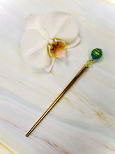 Load image into Gallery viewer, Ocean Blue Venetian 24k gold Art glass hair stick, hand made hair stick, shawl pin, sweater pin,