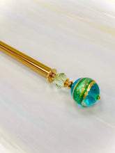Load image into Gallery viewer, Ocean Blue Venetian 24k gold Art glass hair stick, hand made hair stick, shawl pin, sweater pin,