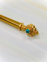 Load image into Gallery viewer, Turquoise 18k gold hair stick, hand made hair stick, shawl pin, sweater pin,