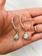 Load image into Gallery viewer, White Topaz and Larimar earrings handmade Larimar gemstone earrings