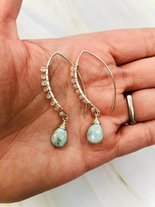 White Topaz and Larimar earrings handmade Larimar gemstone earrings