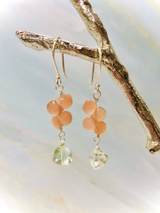 Peach Moonstone and Prasiolite / Green Amethyst Earrings