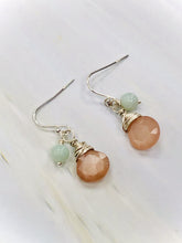 Load image into Gallery viewer, Dainty Peach Moonstone and Peruvian Opal Earrings