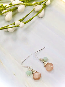 Dainty Peach Moonstone and Peruvian Opal Earrings