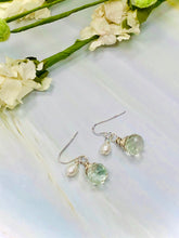 Load image into Gallery viewer, Dainty Handmade Pearl and Prasiolite / Green Amethyst Earrings