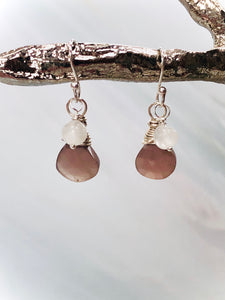 Dainty Chocolate Moonstone Earrings, handmade moonstone earrings