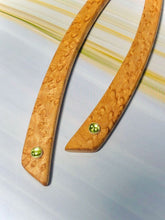 Load image into Gallery viewer, Genuine Prehnite and Birdseye Maple gemstone wood hair sticks, wood silver hair sticks