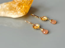 Load image into Gallery viewer, Peach Moonstone Sunflower Earrings