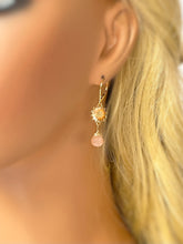 Load image into Gallery viewer, Peach Moonstone Sunflower Earrings
