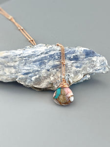Turquoise and Pink Opal Rose Gold Gemstone Necklace