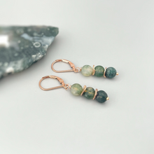 Load image into Gallery viewer, Moss Agate Earrings Dangle Rose Gold, Sterling Silver 14k Gold Fill