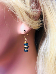 Facetted Moss Kyanite Earrings, Gold Moss Kyanite dangle earrings
