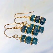 Load image into Gallery viewer, Facetted Moss Kyanite Earrings, Gold Moss Kyanite dangle earrings