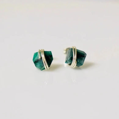 Raw Emerald Stud Earrings Organic Gemstone Stud Earrings
