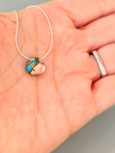 Turquoise and Pink Opal floating gemstone Solitaire Necklace
