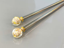 Load image into Gallery viewer, Silver and Gold 24k gold Art glass hair stick, hand made hair stick, shawl pin, sweater pin,
