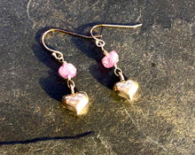 Load image into Gallery viewer, Purple moonstone earrings handmade sterling silver heart earrings