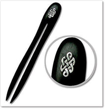 Load image into Gallery viewer, Celtic Hair pin, ebony wood hair pin, celtic hair fork, celtic hair pick