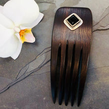 Load image into Gallery viewer, Luxury Onyx Ebony Wood Hair Comb silver Hair Comb, wooden hair comb