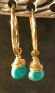 14k Earrings Turquoise Earrings, gold hoop earrings, handmade turquoise earrings handcrafted turquoise earrings
