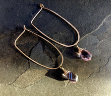 Load image into Gallery viewer, Spiral step cut Pink Amethyst earrings, artisan hand made hammered silver hoop earrings
