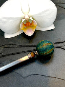 Artisan tigers eye and borosilicate art glass hair stick, art glass shawl pin