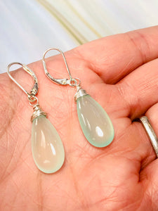 Aqua Chalcedony Earrings dangle, Long elegant spring earrings